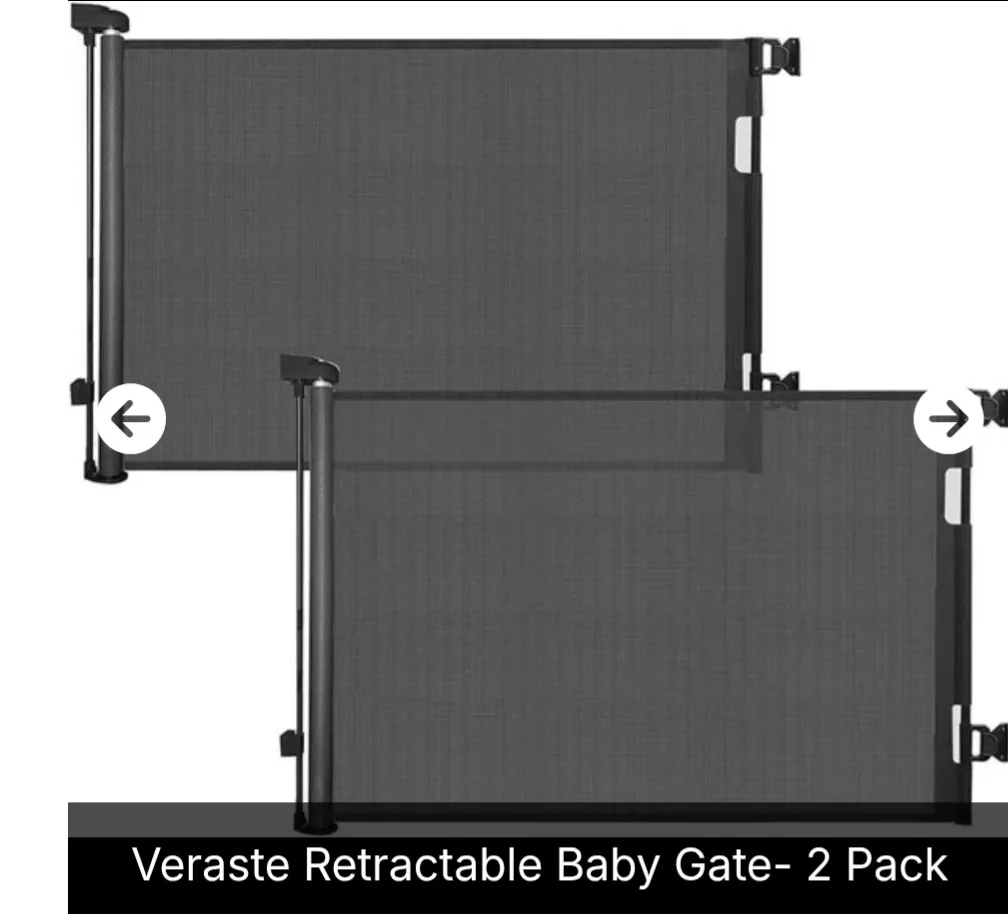 New Veraste 2 Pack Retractable Baby Gate 33 x 55 inches - Black thumbnail