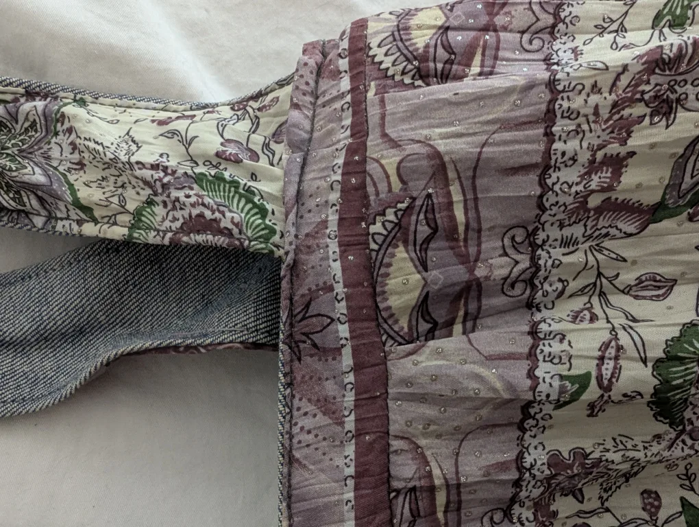 🇨🇦Purple and Green Floral Patterned Tote Bag with Denim Interior image indicator(2)