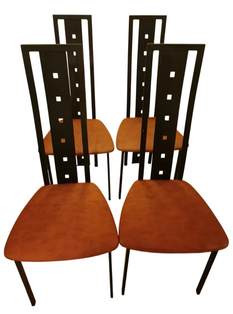 Set of 4 Dining Chairs - Brown Seats & Dark Frames thumbnail