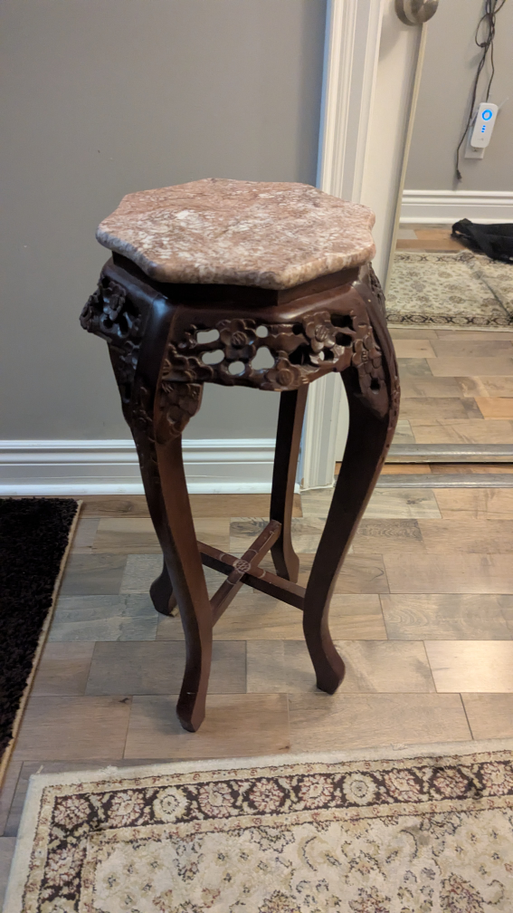 Vintage Carved Wood Plant Stand with Marble Top🇨🇦 - photo 3