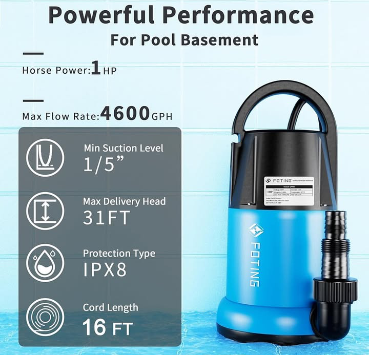 Foting 1HP Submersible Sump Pump - Model 9003-F - photo 4