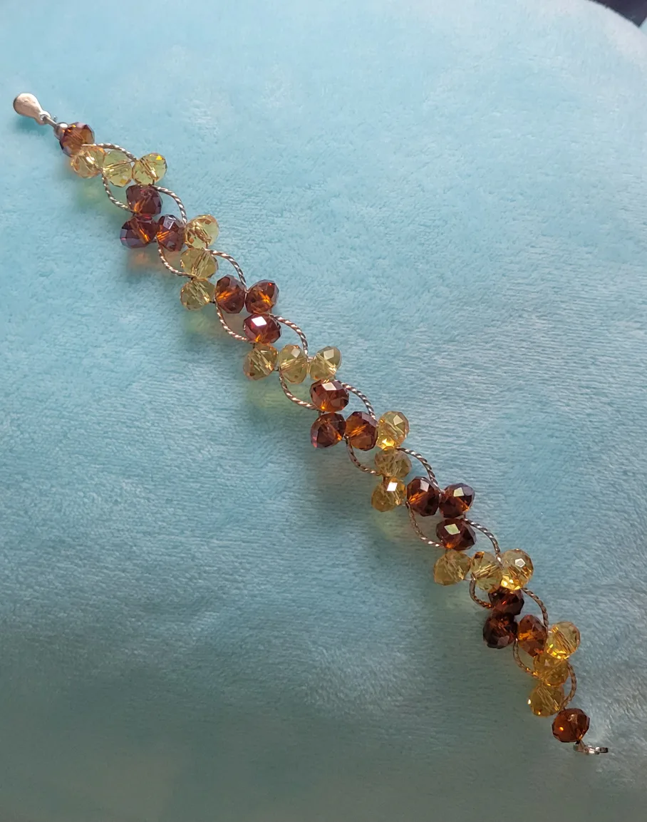 Brown & Yellow Crystal Beaded Bracelet - 7 Inches thumbnail