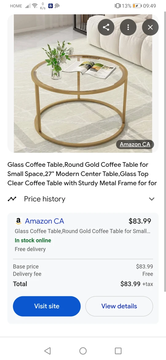 Round Glass Coffee Table - Gold, HM2880