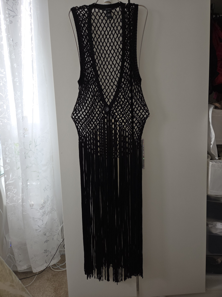 Black Crochet Fringe Vest