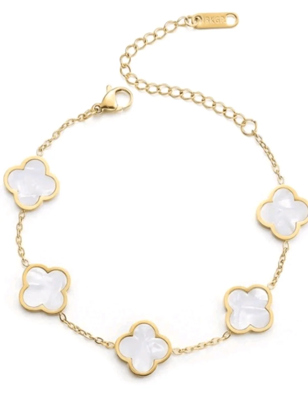 Four Leaf Clover Bracelet and ring - Gold, Stainless Steel thumbnail