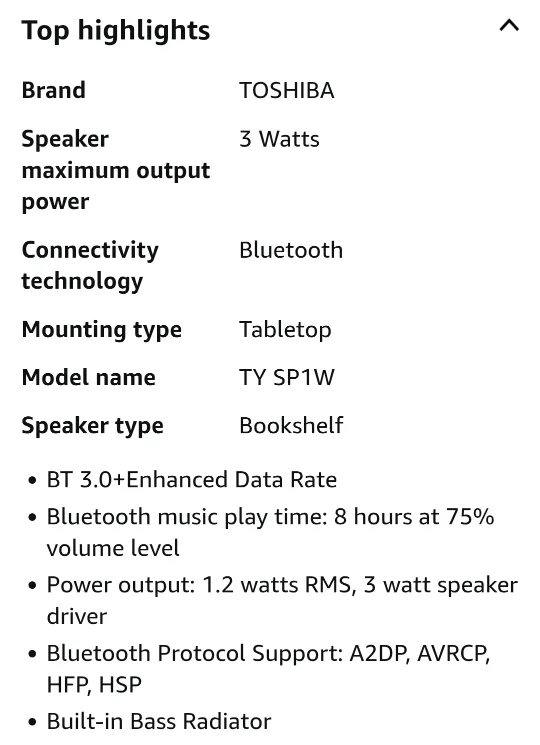 Toshiba TY-SP1 Wireless Speaker -  New in  Box image indicator(3)