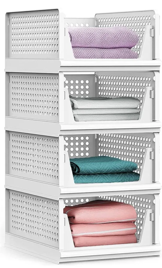 White Stackable Storage Baskets - 4 Tier 🇨🇦 thumbnail
