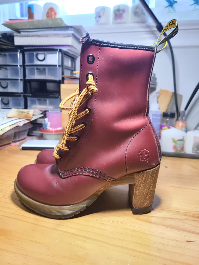 Vintage Dr. Martens Heeled Boots - Burgundy thumbnail