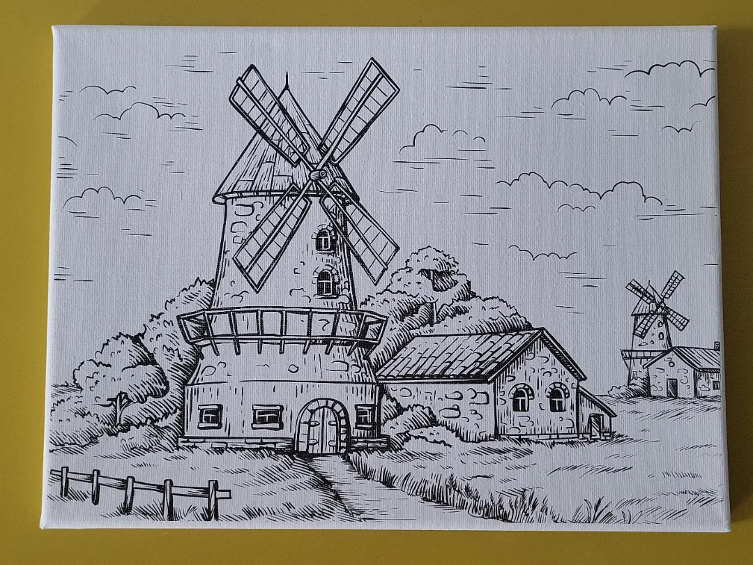 Windmill Drawing on Canvas thumbnail