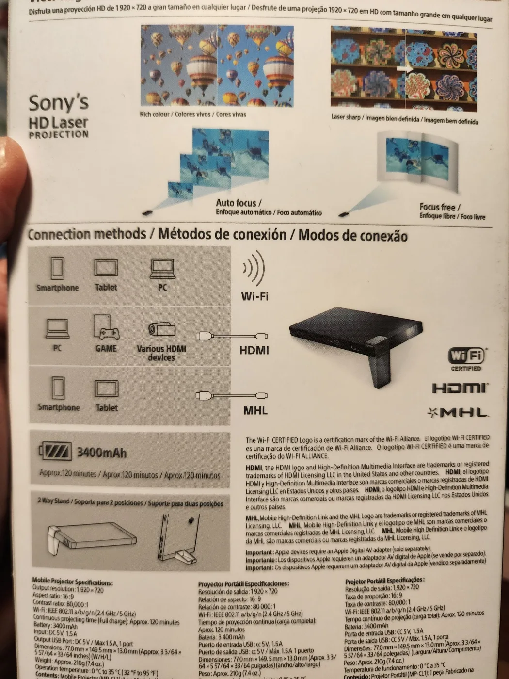 Sony MP-CL1 HD Laser Mobile Projector image indicator(4)