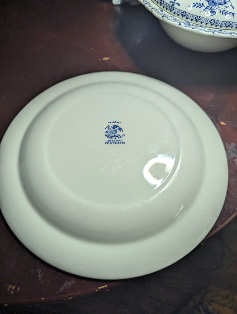 wood & sons "yuan" old willow English ironstone dinner plate image indicator(2)