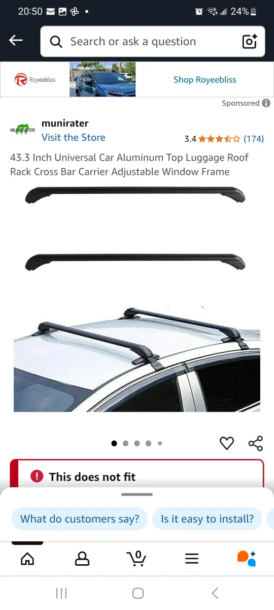 Universal Car Roof Rack Cross Bars - Black thumbnail
