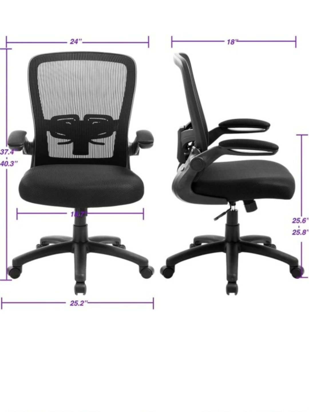 Black Mesh Office Chair with Flip-Up Arms - photo 3