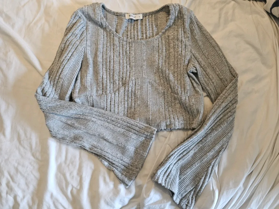 Knitted Long Sleeve Top - Grey thumbnail