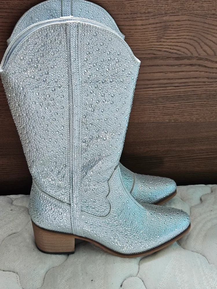 BN)Rhinestone Size 7 Cowboy Boots - Silver thumbnail