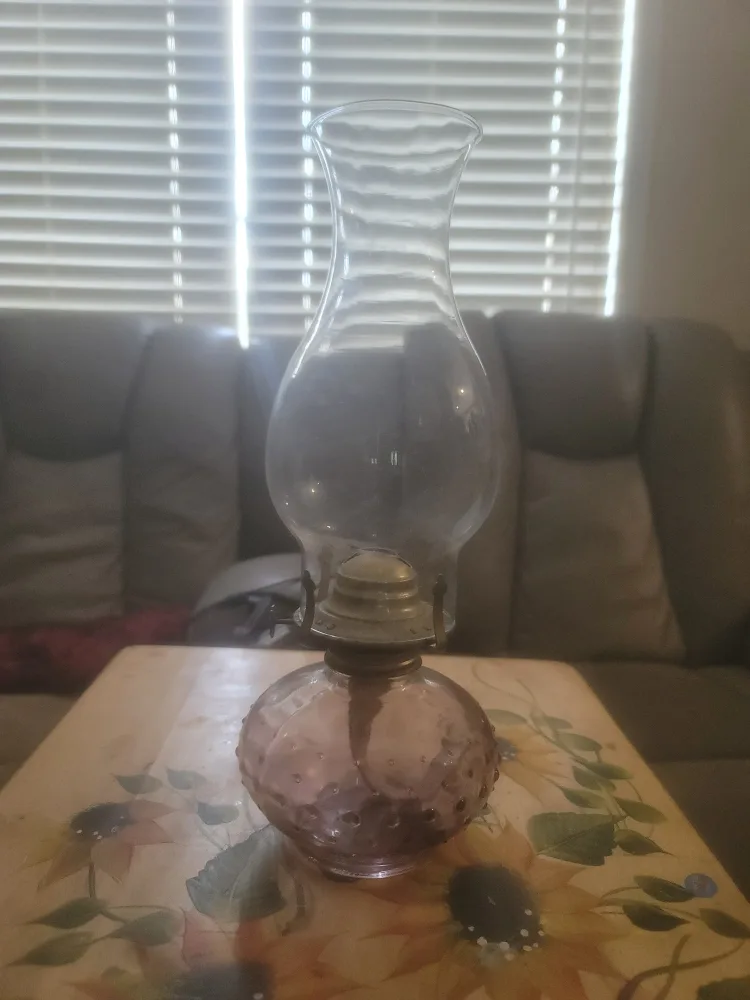 Vintage Purple Glass Oil Lamp thumbnail