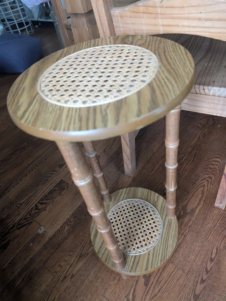 Wooden Side Table / Plant stand with Rattan Details thumbnail