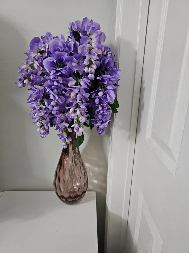 Purple Wisteria Flower Arrangement in Vase thumbnail