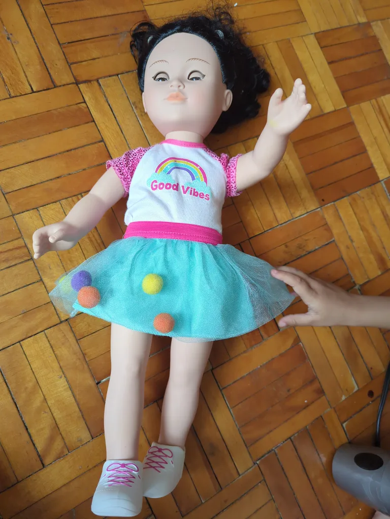 Doll with 'Good Vibes' Rainbow Shirt thumbnail