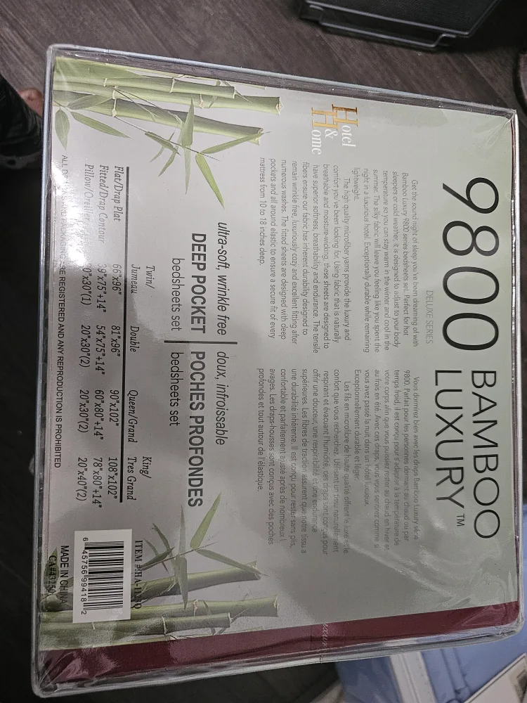 Hotel & Home Queen Bamboo Luxury 9800 Sheet Set thumbnail