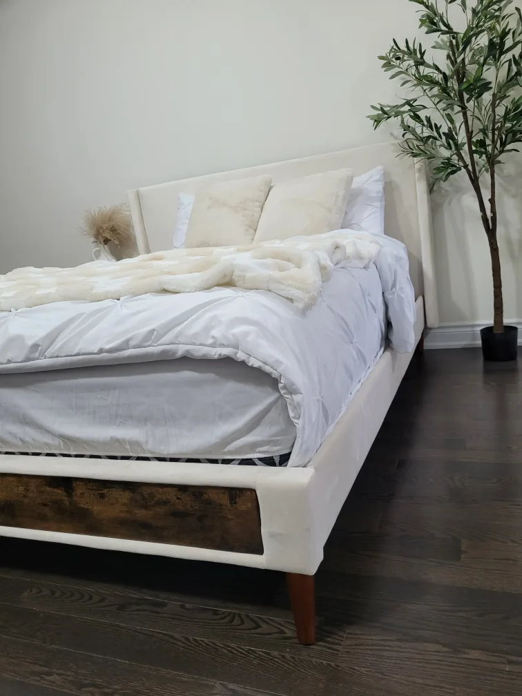 Upholstered Platform Bed Frame - Beige thumbnail