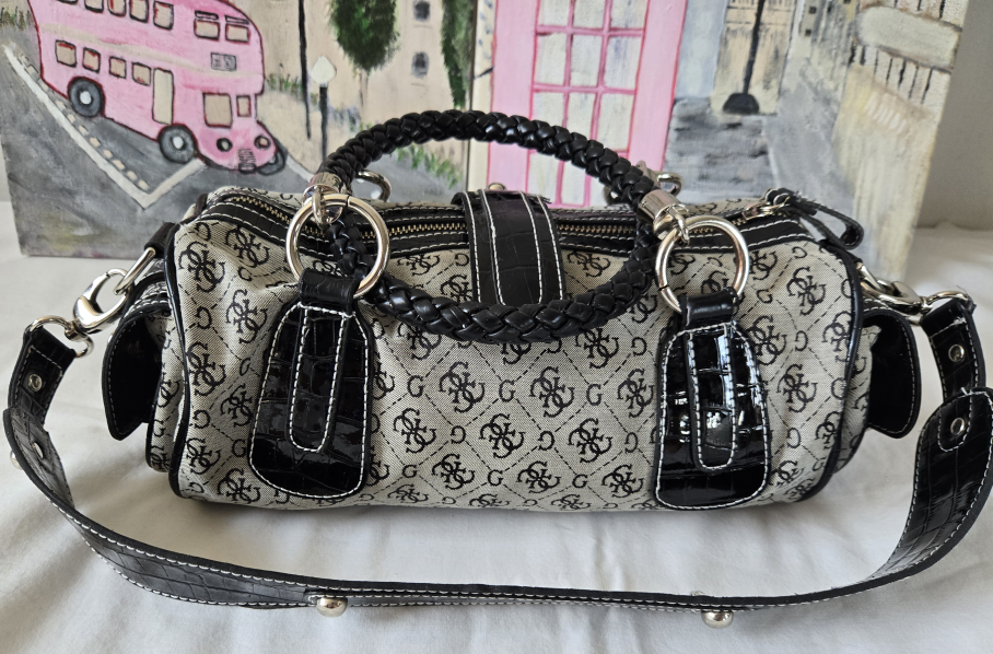 Fashion GUESS Black & Grey Barrel Hand Bag - photo 2