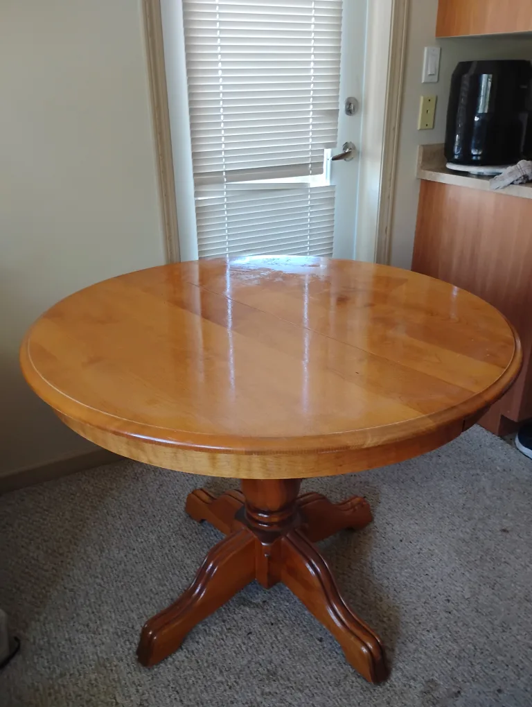 Round Oak Wooden Dining Table with 2 Extensions and 2 Chairs image indicator(3)