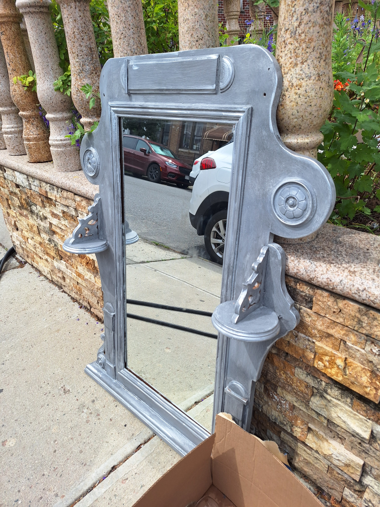 Silver Painted Mirror with Shelves