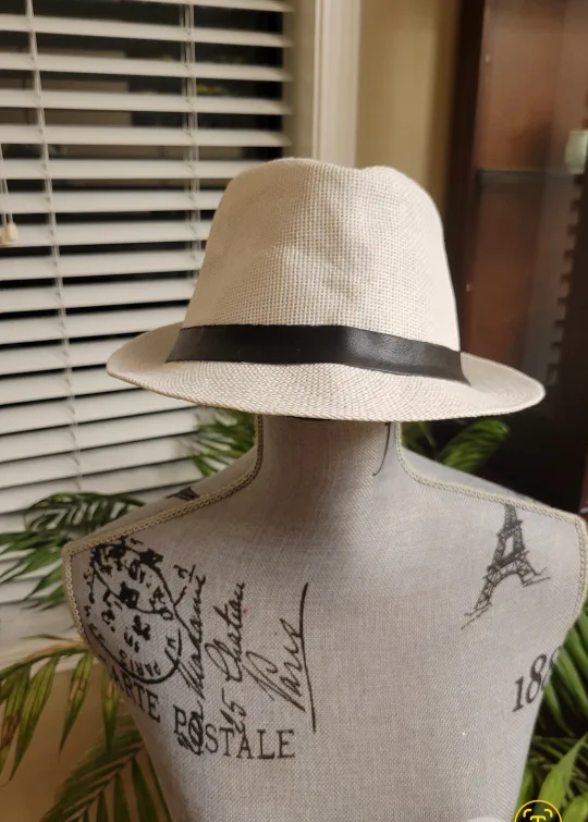 Brand New Unisex White Fedora Hat with Black Bonded Leather Band thumbnail