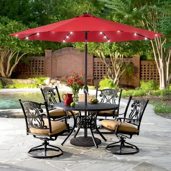 Red Solar Lighted LED Patio Umbrella thumbnail