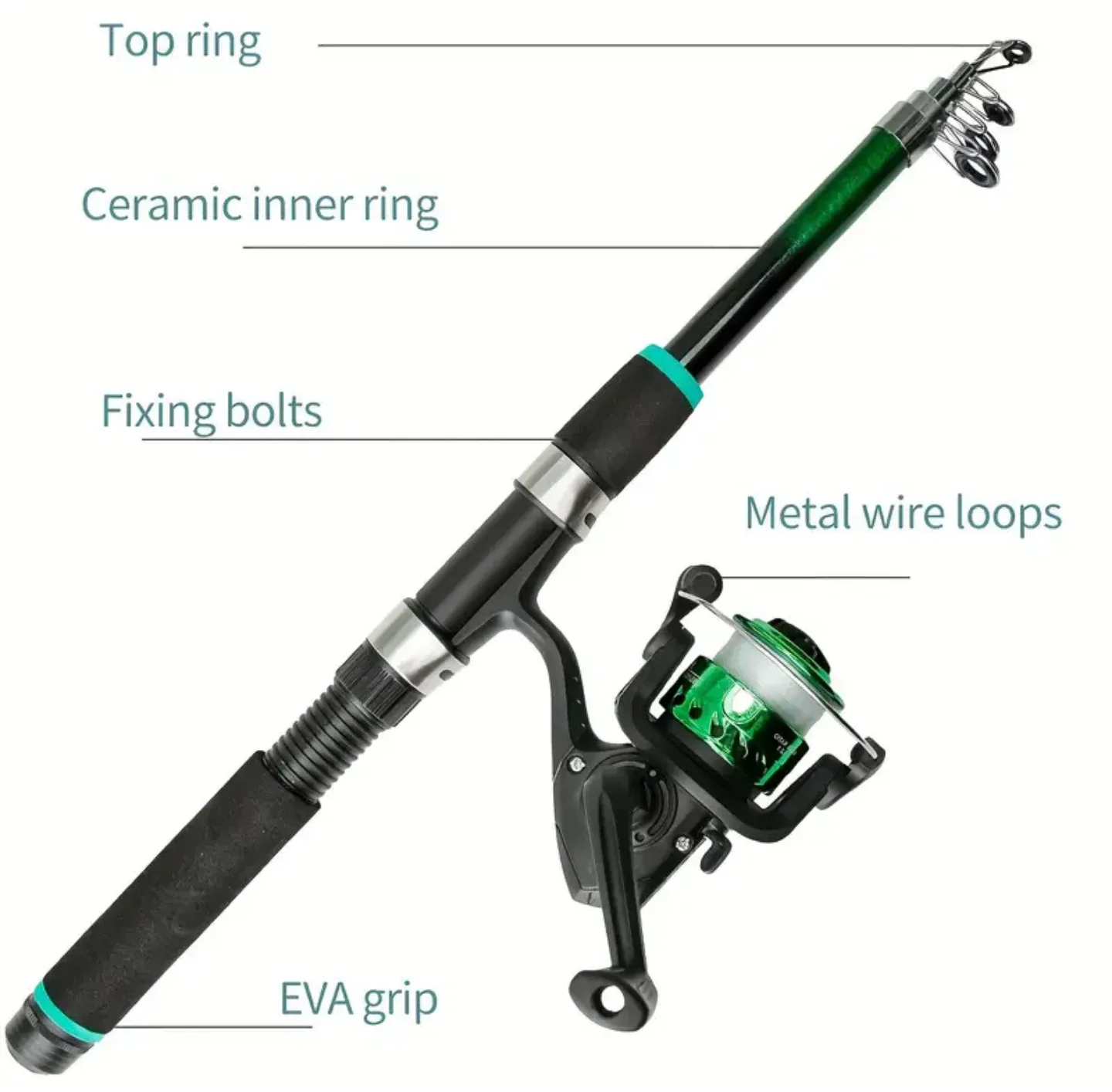 Fishing Rod Reel Baits Lures Combo, NEW, Strong Glass Steel image indicator(10)