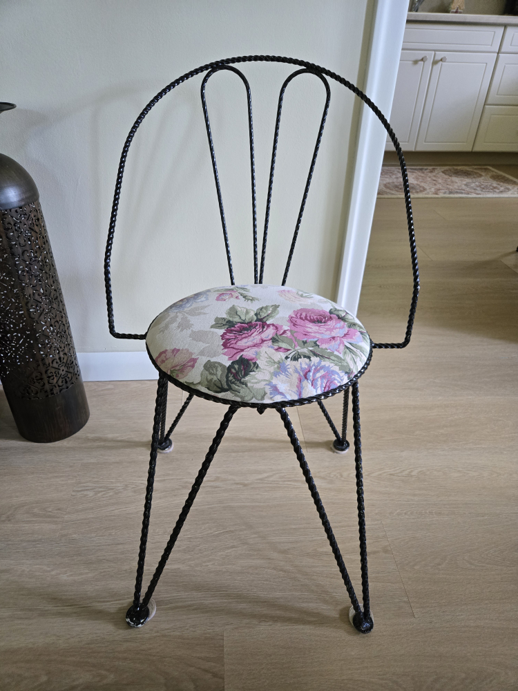 Floral Upholstered Wrought Iron Chair