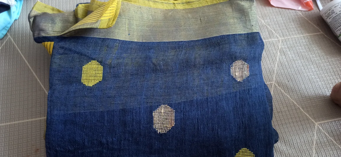 Yellow & Blue Cotton Saree.New 🍁 image indicator(8)