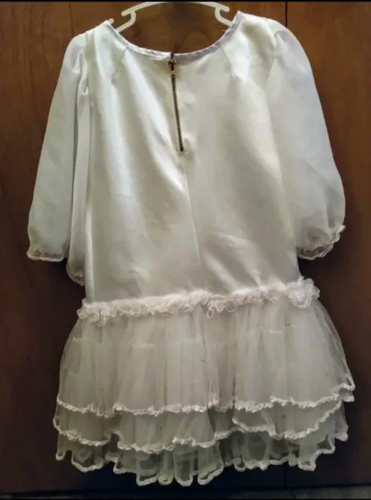 Girl's White Satin and Tulle  Dress With Ruffle Skirt image indicator(2)