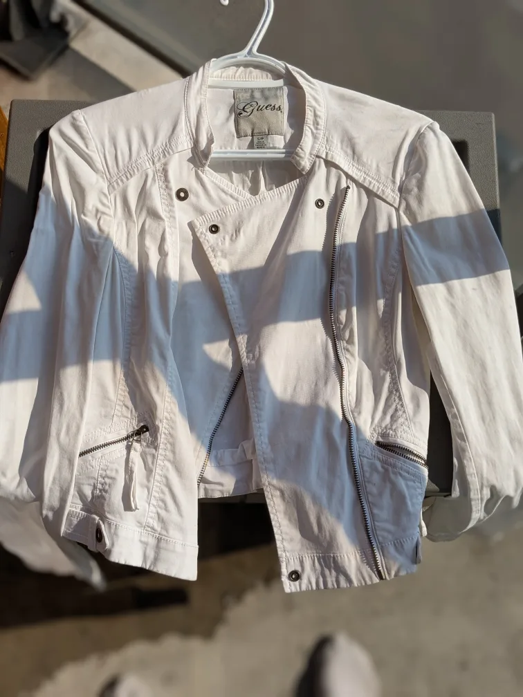 Guess White Moto Jacket - Size S thumbnail