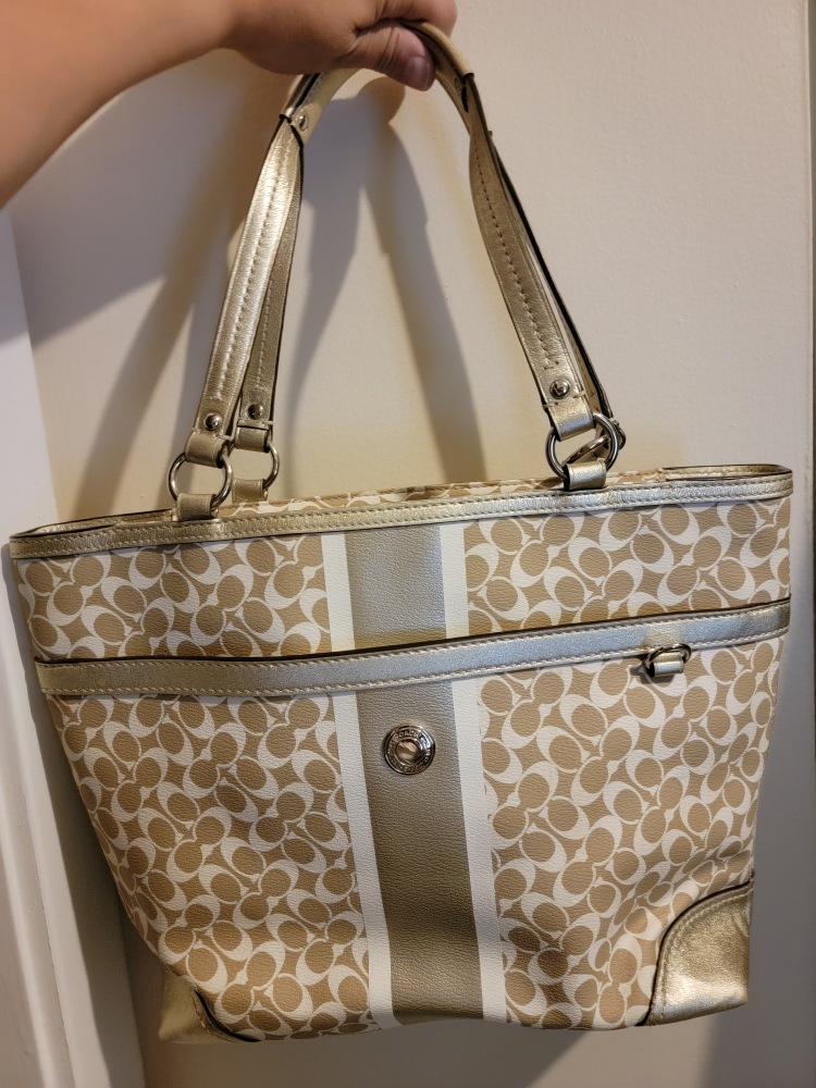Coach Signature Tote Bag - Beige & Gold