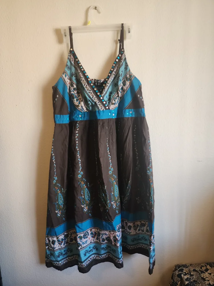 Brown & Blue Cotton Dress - 3X/Maternity thumbnail