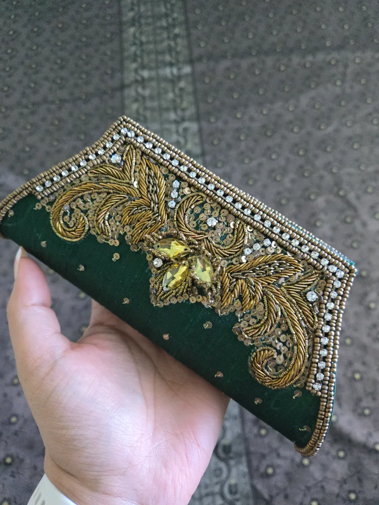 Embroidered Green Clutch Purse thumbnail
