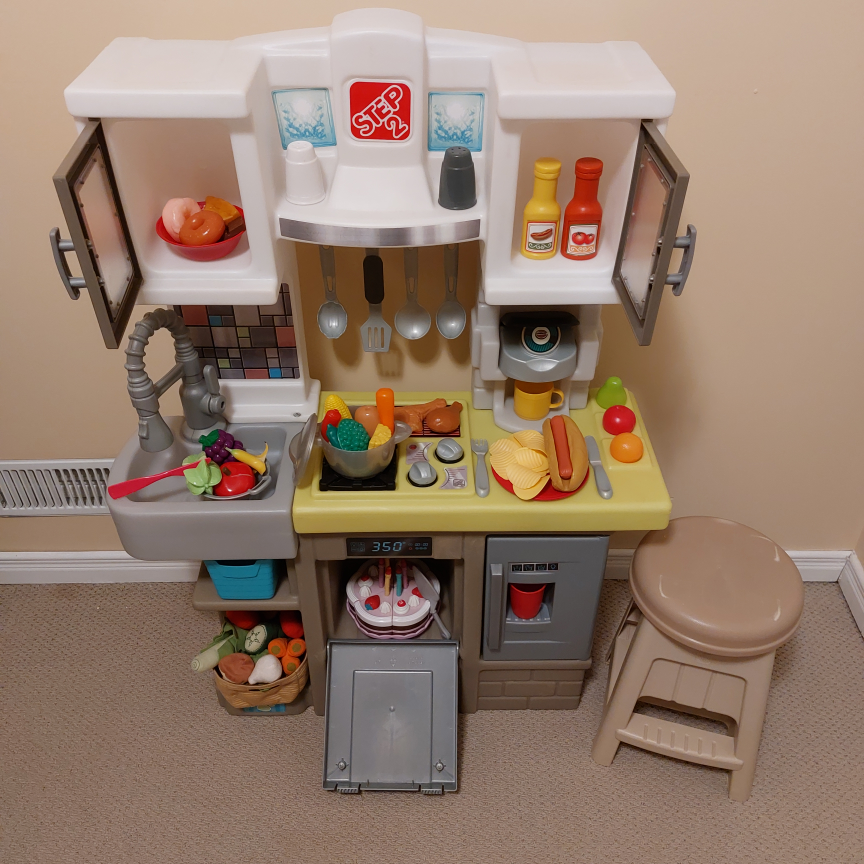 Kids Play Kitchen and Stool