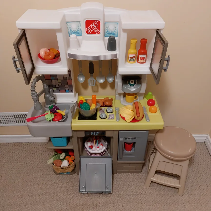 Kids Play Kitchen and Stool thumbnail