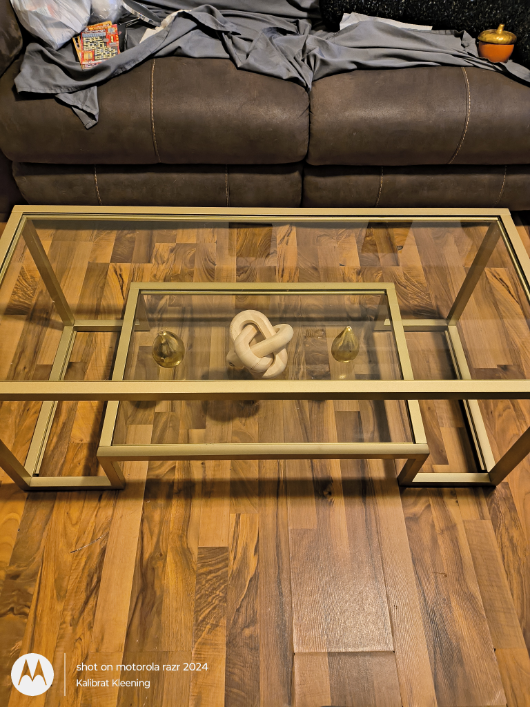 Gold Metal and Glass Coffee Table