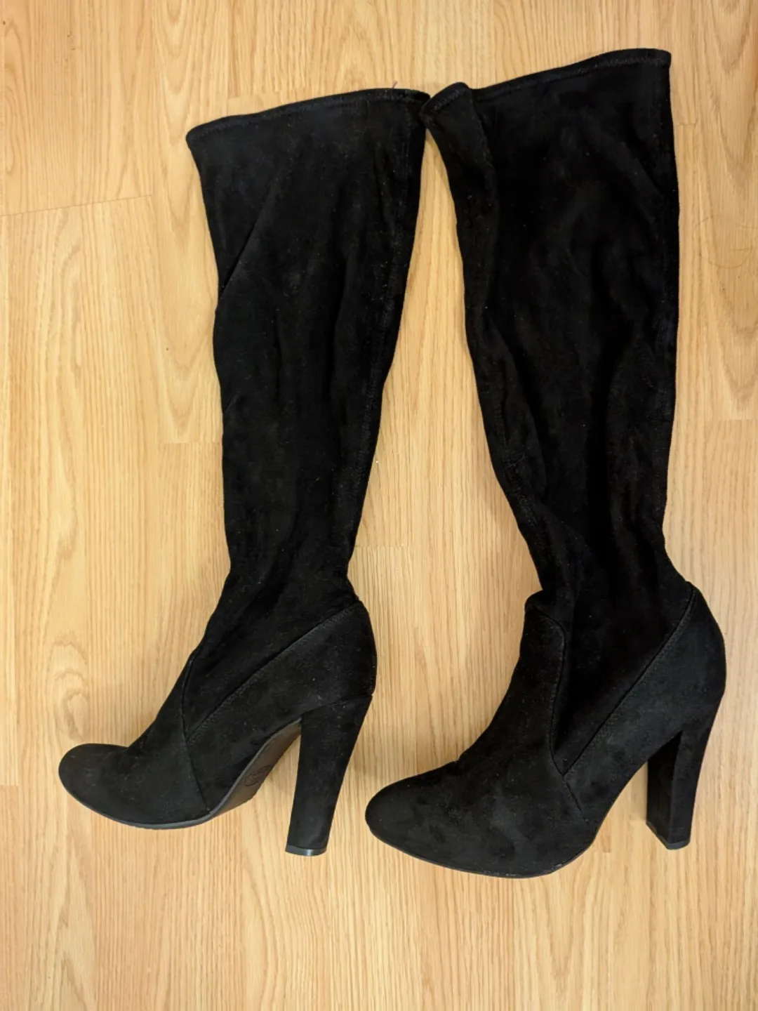 Steve Madden Black Knee High Swede Heeled Boots thumbnail