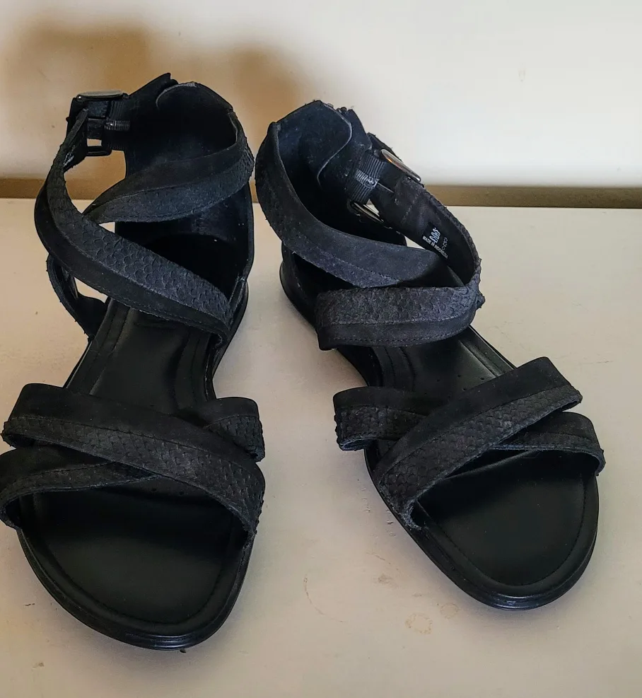 ECCO Black Leather Sandals Size 40 thumbnail