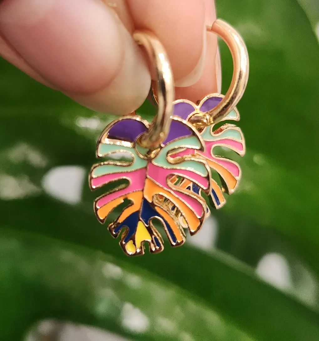 Multicoloured Monstera Hoop Earrings image indicator(2)