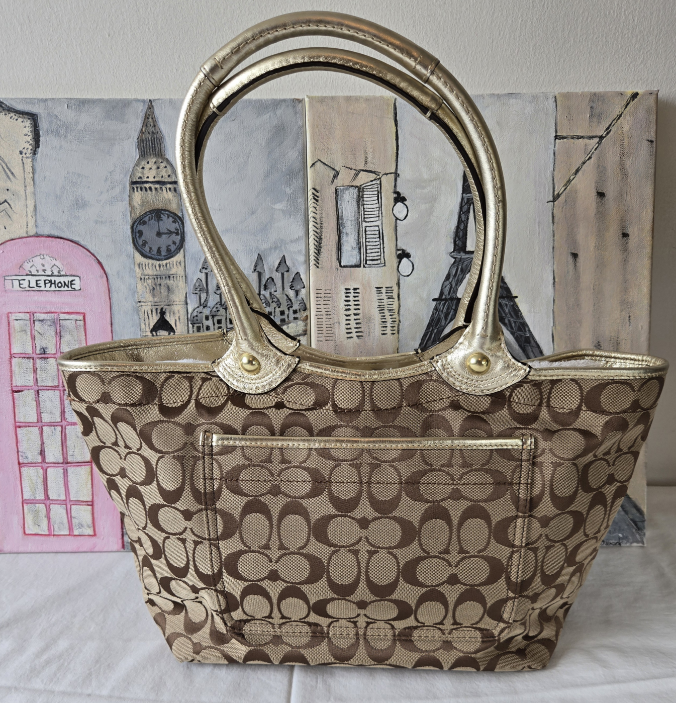 Fashion Authentic COACH Brown & Gold Floral Tote Bag - photo 2