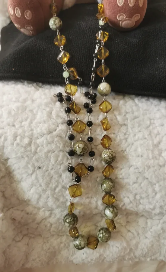 Beaded Necklace - Green, Black, and Amber thumbnail