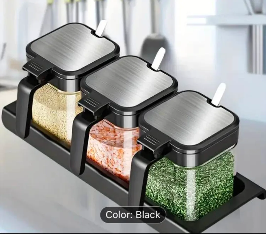 brand new Spice Jar Set - Glass Jars with Spoons & Tray thumbnail