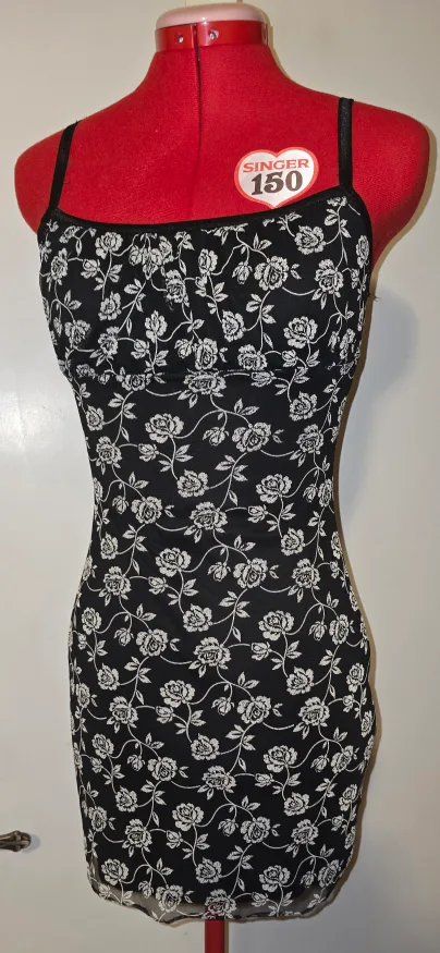 Floral Mini Dress - Black & White thumbnail