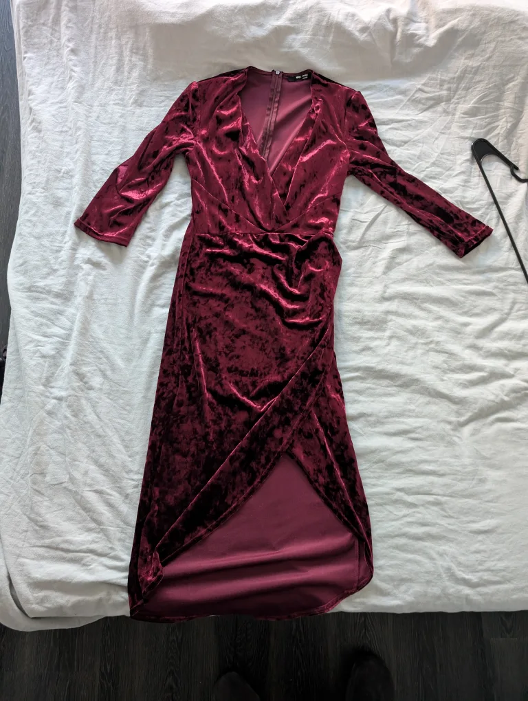 TFNC London Velvet Wrap Dress - Burgundy - Size 14-16 thumbnail