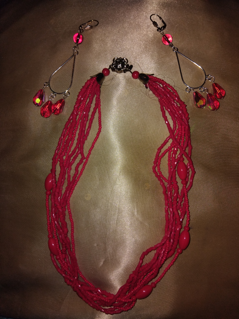 Red Bohemian Glass Necklace and Earrings Set - photo 2